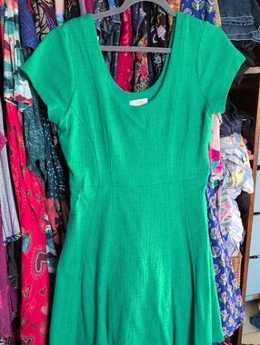 Anthropologie Emerald Green Scoop Neck Fit-and-Flare Dress